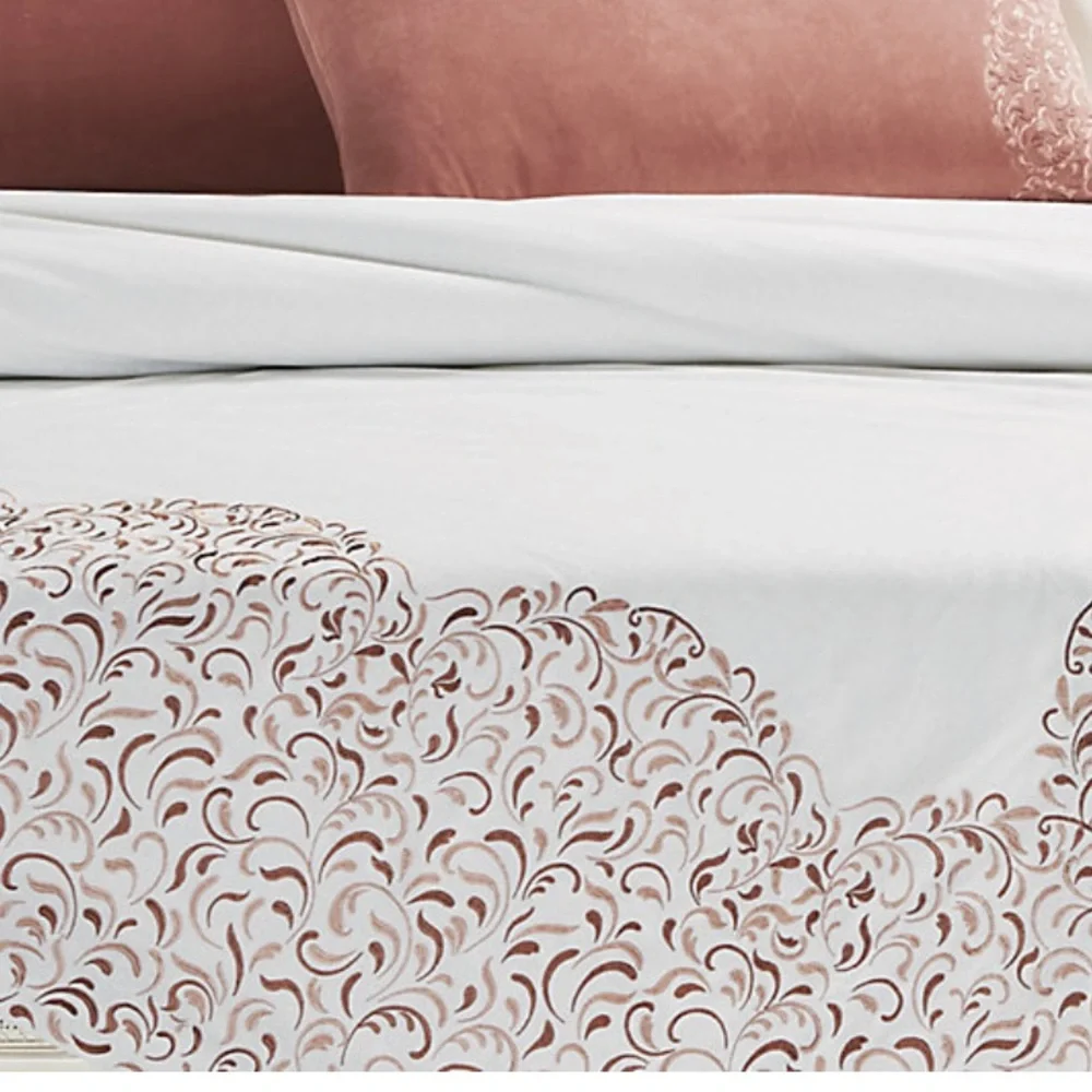Frontgate Regan Embroidered King Duvet Cover White Warm Clay